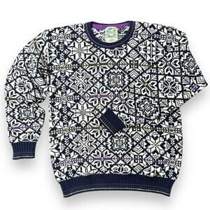 Vintage Nordic Snowflake Sweater Unisex L Knit Pullover Retro Winter Jumper USA